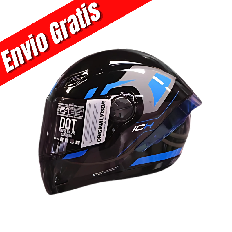 CASCO INTEGRAL ICH 501 SP DES.(NEGRO BRILLANTE/AZUL).VISOR HUMO