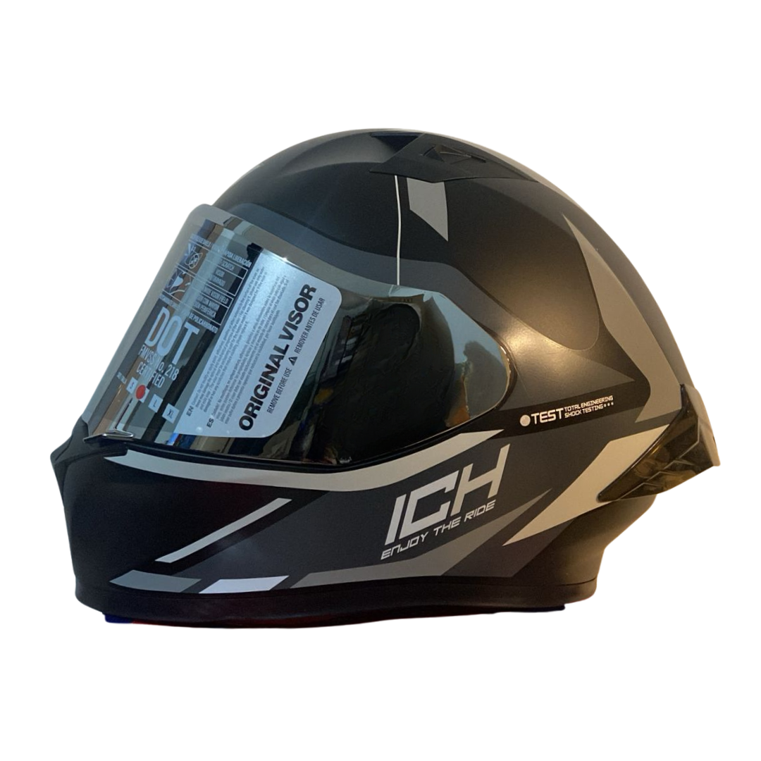 CASCO INTEGRAL ICH 503 TRENT NEGRO MATE GRIS VISOR PLATEADO