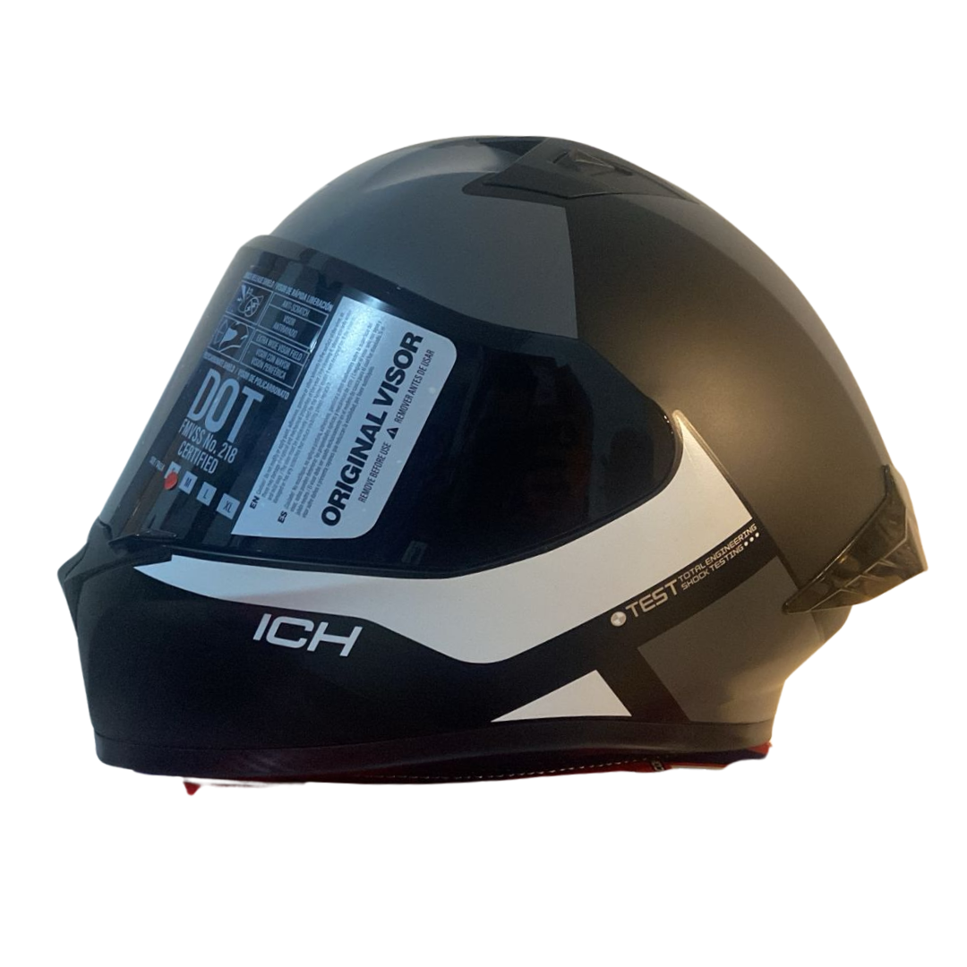 CASCO INTEGRAL ICH 503 KENDRY NEGRO MATE BLANCO VISOR HUMO