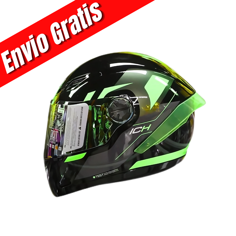 CASCO INTEGRAL ICH 501 SP DES.(NEGRO BRILLANTE/AMARILLO NEON).VISOR DORADO