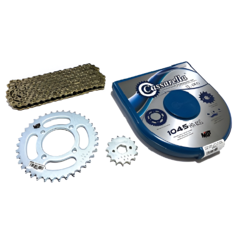KIT DE ARRASTRE CASSARELLA AKT NKD 125 4 HUECOS (PT38C-PD15C-428H-132-C) DORADA
