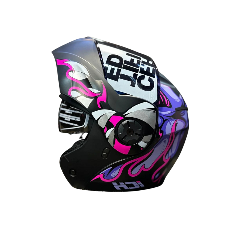 CASCO ABATIBLE ICH 3110 SP VIBOR NEGRO MATE FUCSIA VISOR AZUL