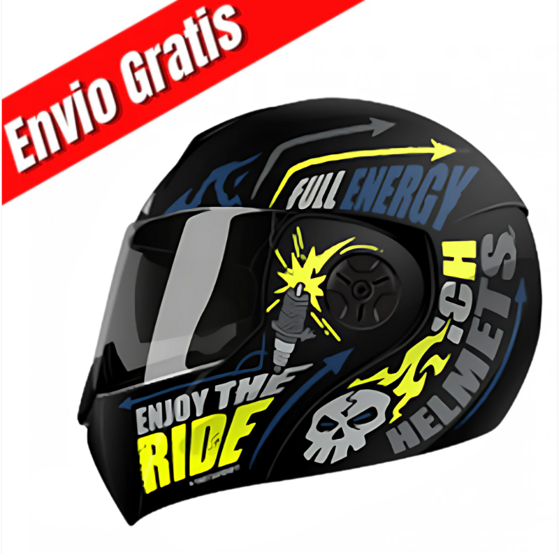 CASCO ABATIBLE ICH 3110 SPEED MASTER.(NEGRO BRILLANTE/AMARILLO NEON).VISOR DORADO