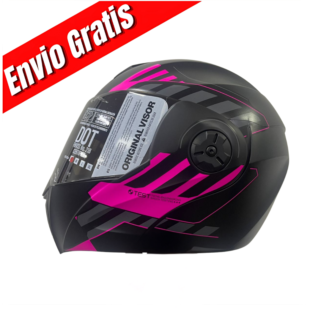 CASCO ABATIBLE ICH 3110 CICU.(NEGRO MATE/FUCSIA).VISOR HUMO