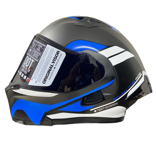 CASCO ABATIBLE ICH 3120 MIXAMO NEGRO MATE AZUL VISOR AZUL