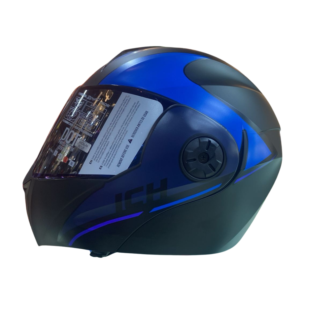 CASCO ABATIBLE ICH 3110 DROP NEGRO MATE AZUL VISOR AZUL