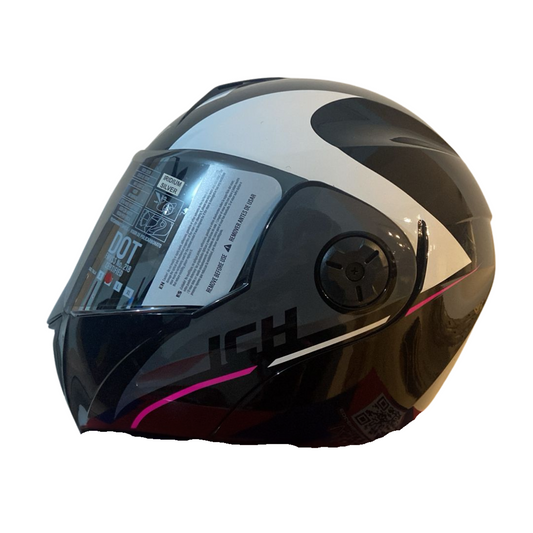 CASCO ABATIBLE ICH 3110 DROP NEGRO BRILLANTE FUCSIA VISOR PLATEADO
