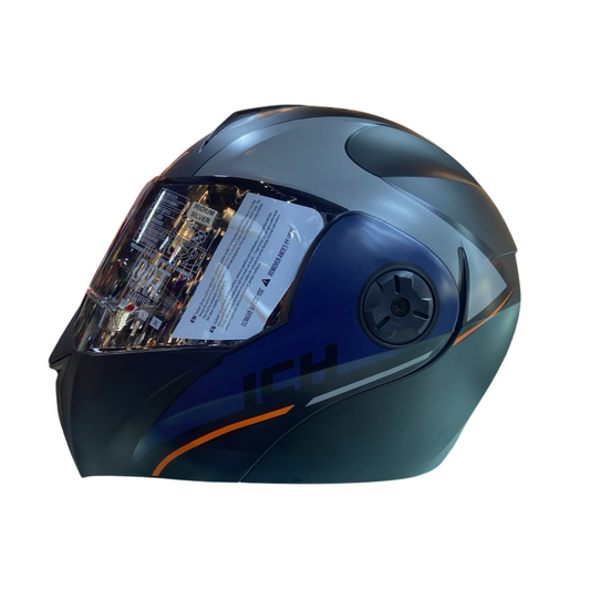 CASCO ABATIBLE ICH 3110 DROP NEGRO MATE NARANJA VISOR PLATEADO