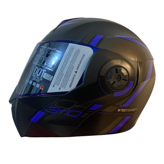 CASCO ABATIBLE ICH 3110 LUXINE NEGRO MATE AZUL VISOR AZUL
