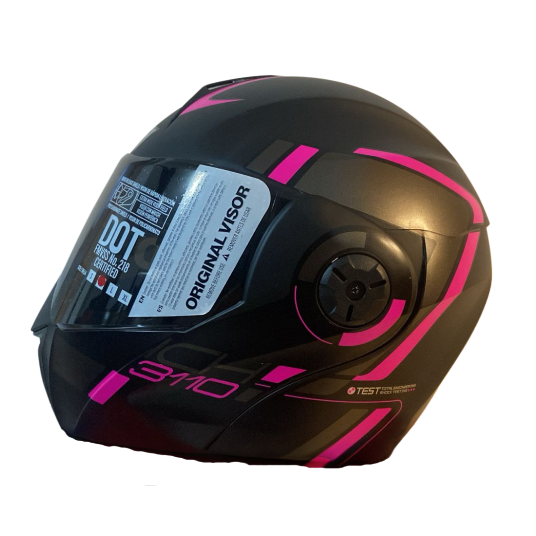 CASCO ABATIBLE ICH 3110 LUXINE NEGRO MATE FUCSIA VISOR HUMO