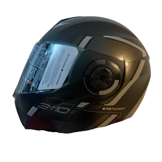CASCO ABATIBLE ICH 3110 LUXINE NEGRO MATE GRIS VISOR DORADO