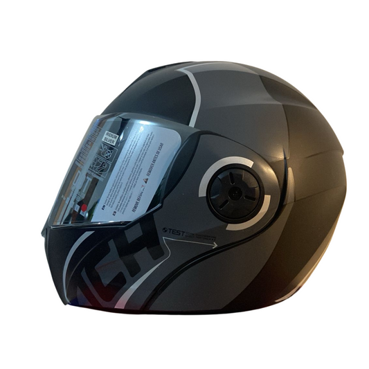 CASCO ABATIBLE ICH 3110 SOUL NEGRO MATE PLATEADO VISOR PLATEADO