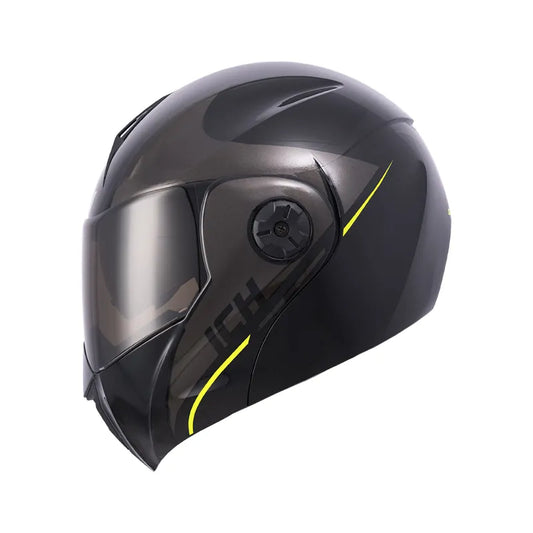 CASCO ABATIBLE ICH 3110 DROP NEGRO MATE N7 VISOR PLATEADO