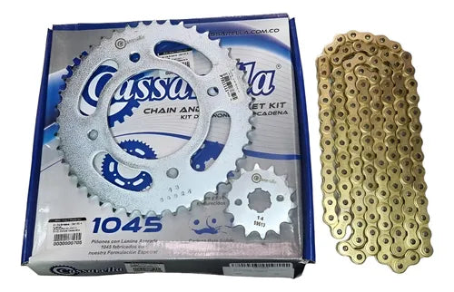 KIT DE ARRASTRE CASSARELLA HONDA CB 125 F 4 HUECOS (PT43C-PD14C-428-132-C) DORADA
