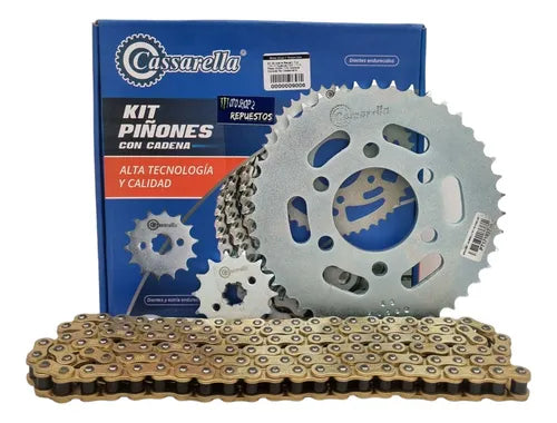 KIT DE ARRASTRE CASSARELLA BENELLI TNT 150 6 HUECOS (PT43C-PD14C-428-H-132C) DORADA