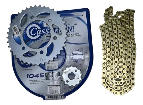KIT DE ARRASTRE CASSARELLA YAMAHA FZ 160 6 HUECOS (PT40C-PD13C-428H-132C) DORADA
