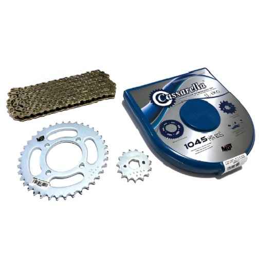 KIT DE ARRASTRE CASSARELLA AKT NKD 125 4 HUECOS (PT38C-PD15C-428H-132-C) DORADA