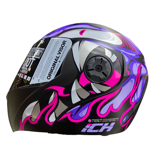 CASCO ABATIBLE ICH 3110 SP VIBOR NEGRO MATE FUCSIA VISOR HUMO
