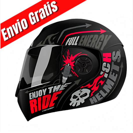CASCO ABATIBLE ICH 3110 SPEED MASTER.(NEGRO BRILLANTE/ROJO).VISOR AZUL