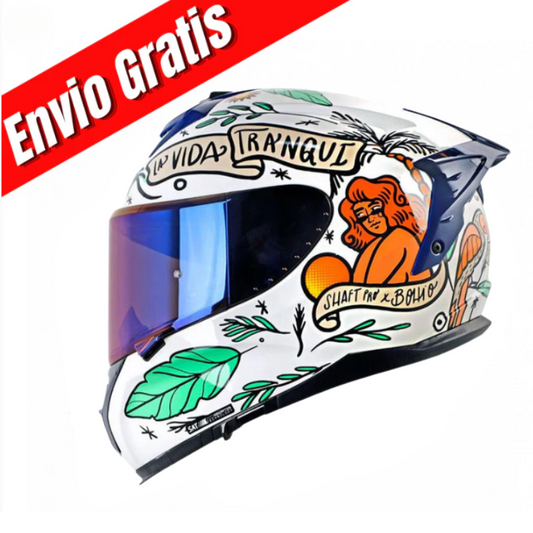 CASCO INTEGRAL SHAFT PRO 610DV EVO LA BUENA VIDA.(BLANCO/VERDE).VISOR COLOR (OBSQ VISOR)