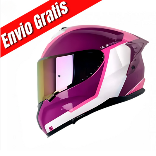 CASCO INTEGRAL SHAFT PRO 610DV EVO LOCK.(BLANCO/MORADO) VISOR HUMO (OBSQ VISOR)