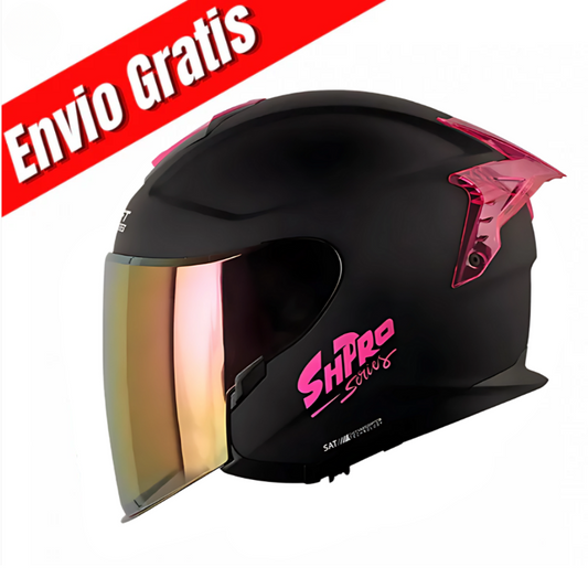 CASCO ABIERTO SHAFT PRO 240 DV SOLID.(NEGRO/FUCSIA).VISOR FUCSIA + VISOR TR