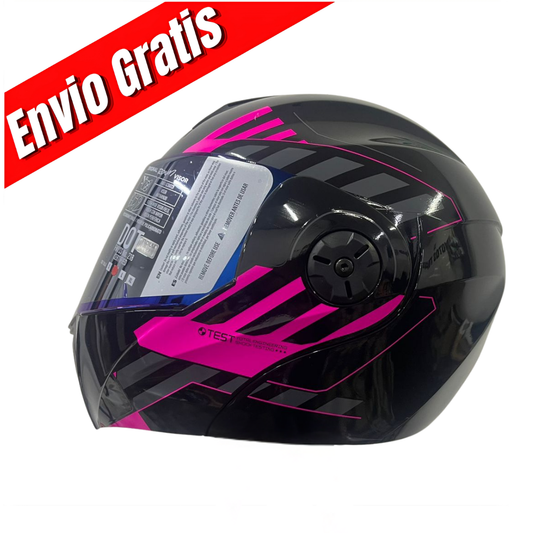 CASCO ABATIBLE ICH 3110 CICU.(NEGRO BRILLANTE/FUCSIA).VISOR AZUL